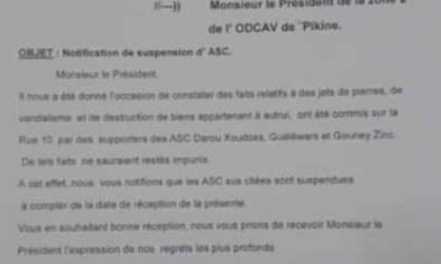 Levée de la sanction contre L'ASC DAROU KHOUDOSS de la zone 2 de Pikine