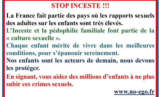 STOP INCESTE ! PROPOSITION DE PROJET DE LOI : OBLIGATION DE CONTROLE DES ENFANTS