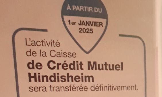 NON A LA FERMETURE DU CRÉDIT MUTUEL DE HINDISHEIM